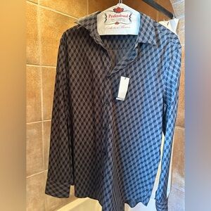Perry Ellis Black and Gray Geometric Shirt